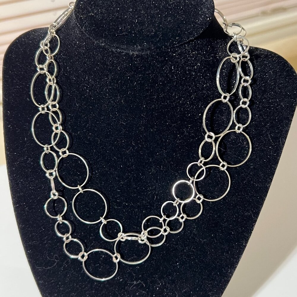 Talbot's Silver ring necklace, double strand, 16" long